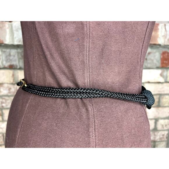 rope chord belt black gold faux pearls boho vintage 1980s - Picture 6 of 6